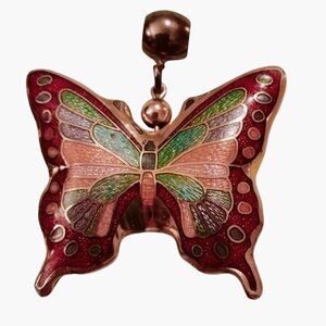 Cloisonne Butterfly Pendant Gold Tone Vibrant Enamel Design